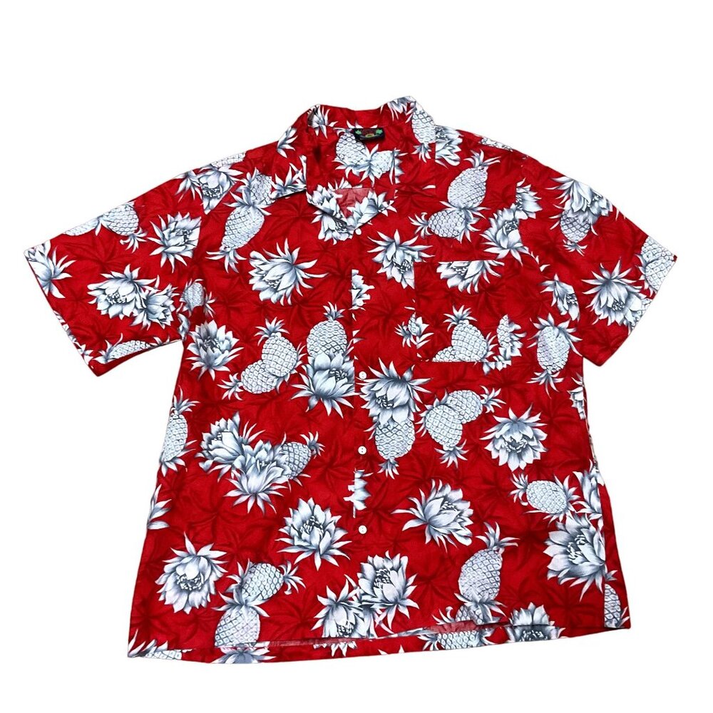 Vtg Hawaii Blues Red Hawaiian Pineapple Shirt Sz XL All Over Print USA Made Mens